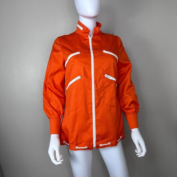 Vintage 1970s Orange Mod Jacket with Zippers, Harvé Benard Size Small